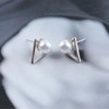 Inilbran Boho Pearl Earrings Silver Triangle Stud Earrings Vintage Pearl