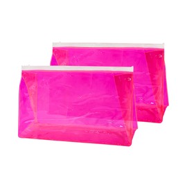 TotePrint 2pcs Pink Fashion Small Glitter Clear Cosmetic Travel Toiletries Bags Shiny Transparent PVC Makeup Pouch Bag for Bathroom Vacation and Organizing (Pink-100)