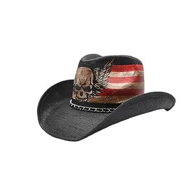 THE CELL Straw Cowboy Hat (Winged Skull_Black)