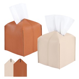 Cosmetic Tissue Box, Tissue Box, Tissue Dispenser, Tissue Box for Dining Room, Bathroom, Bedroom, Car, Office, Thickened Leather Material, Square, Refillable, 13 x 13 x 13 cm, Pack of 2