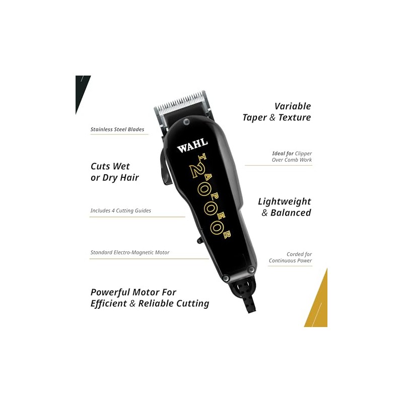 Wahl Professional Taper 2000 Adjustable Cut Clipper #8472-850 – Black