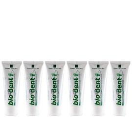 TERRA NATURA Bio Dent BasicS (6 x 75 ml) with Olive Leaf Extract, Chamomile and Stevia, Fluoride-Free, Homeopathi-Friendly Organic Toothpaste, Silica, Vegan, No Preservatives, Natural Cosmetics