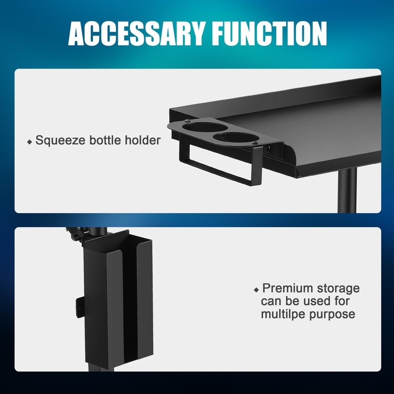POARMEEY Premium Iron Tattoo Tray on Wheels Trolley Adjustable Height,