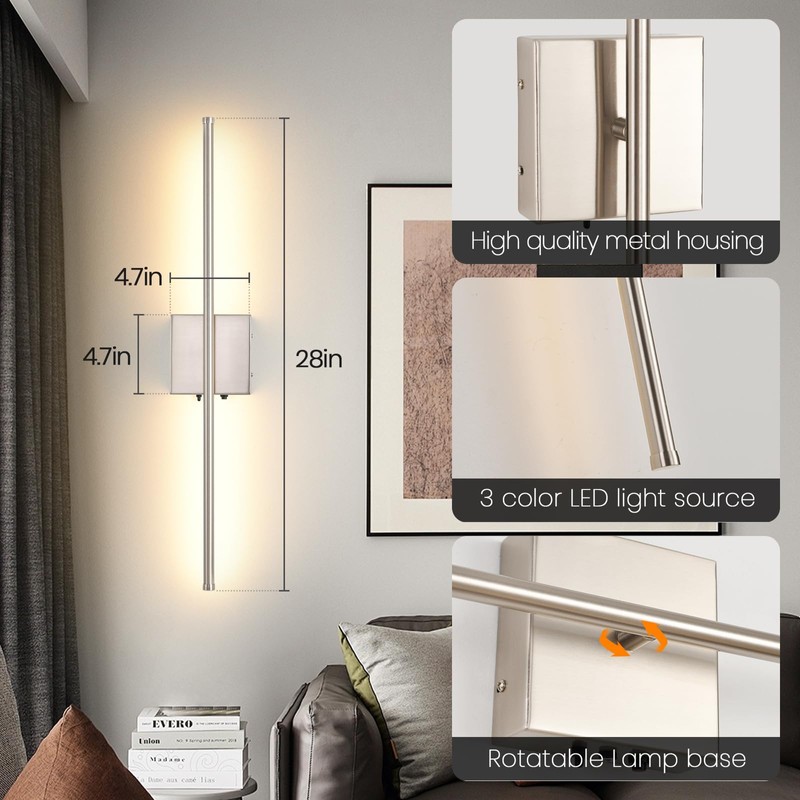 Wireless Battery Operated Wall Sconces, 11000mAh Rechargeable Brushed Nickel Wall