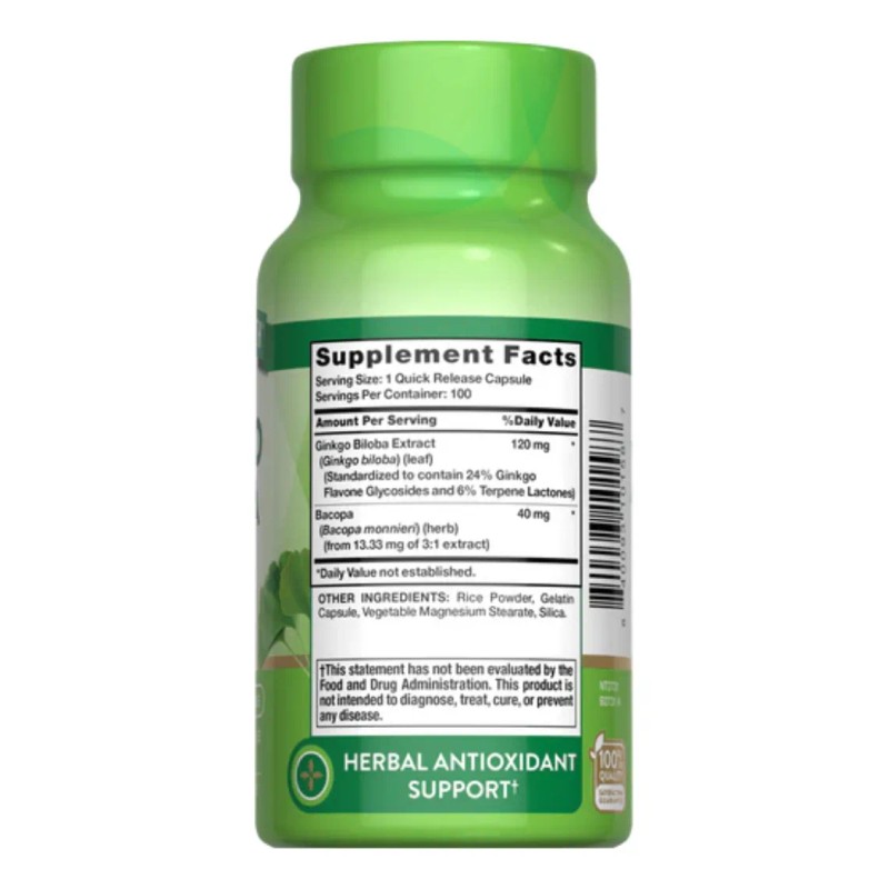 Nature's Truth Ginkgo Biloba 120 Mg Con Bacopa 100 Cápsulas