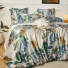 YASMENG Satin Bed Linen 135 x 200 cm Leaves Motif
