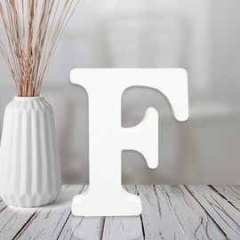 AOCEAN 4 Inch White Wood Letters Unfinished Wood Letters for Wall Decor Decorative Standing Letters Slices Sign Board Decoration for Craft Home Party Projects (F)