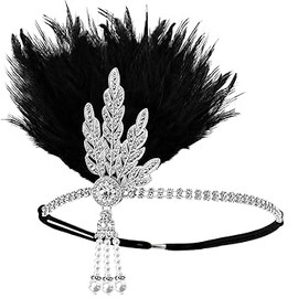 1PCS 1920s Flapper Headband, Roaring 20s Black Crystal Headband Bachelor Party Headband, Great Hair Accessories (Silver)