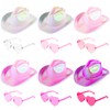 Haysandy 12 Pcs Holographic Space Cowgirl Hat with Rimless Sunglasses