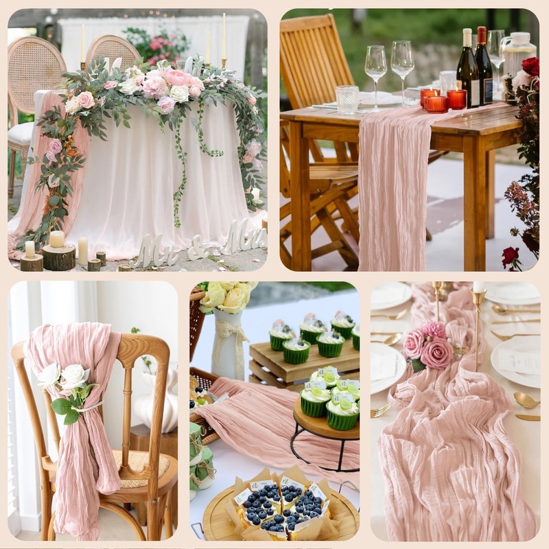 Wokceer Dusty Pink Cheesecloth Table Runner Spring 10FT Boho Gauze