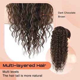 SEIKEA Ponytail Extension, PT005 Isabella 22" Long Bohemian Curly Drawstring Ponytail Light Fluffy Multi Layered Clip in Hair Extensions Ponytail Natural Soft Synthetic Hairpiece Dark Chocolate Brown
