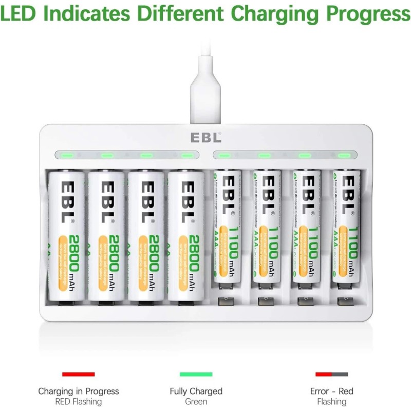 EBL 16x AAA Rechargeable Batteries Triple A 1100mAh NiMH +AA