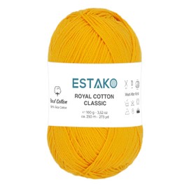 Estako Royal Cotton Classic, 100% Giza Cotton Yarn, Soft, Super Fino 1 for Crochet and Knitting 3.52 Oz (100g) / 273 Yrds (250m) (4064 - Dark Yellow)