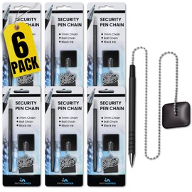 1InTheOffice Pen with Chain 7mm, Security Pen Chain, Desk Pen with Ball Chain for Business Counter, Black, (6/Pack)
