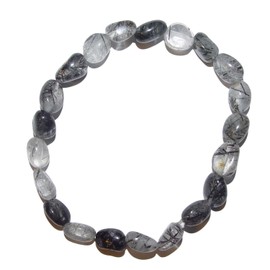 Tourmaline Quartz Bracelet with Polished Small Gemstones Approx. 5 – 8 mm on Elasticated Band Quartz Tourmaline. Bars (3585)