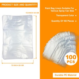 100PCS Paint Sprayer Cup Liners, 7.8" x 11.8" Disposable Paint Sprayer Bags, Replacement Canister Liners for Wagner Spray Gun & Other Paint Sprayers – Easy Cleanup for Painting Projects