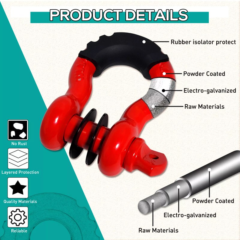 Aaiwa 2PCS 3/4" Strength Shackle D-Ring Set For Tow Strap