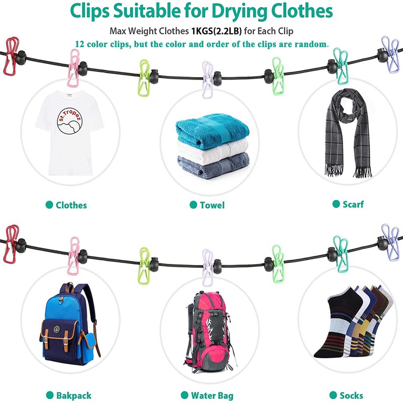 Portable Clothesline with 12 Clothes Pins - Travel Retractable Clothesline