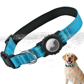 LZXLXS Airtag Dog Collar with Waterproof Air Tag Holder, Integrated Reflective Pet Collar with Soft Padding, Adjustable Nylon Collar for Small Medium Large Dogs, Blue,M (14.5"-19.7")