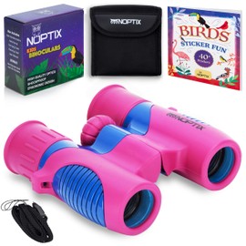 Binoculars for Kids, Girls or Boys Real Kids Binoculars in Vibrant Pink Blue - includes Sticker Book with 40 Bird Species - Kids Toys Small Binoculars, Toddler Binoculars