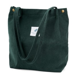 TOPASION Cute Corduroy Tote Bag Canvas Shoulder Handbags for Women Travel Shopping (Green)