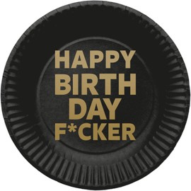 Folat 65300 Happy Birthday Fcker Disposable Plates, Black