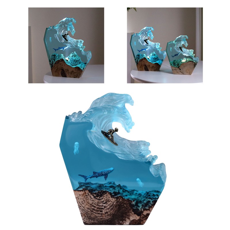 Desktop Sea Wave Decoration Delicate Resin Lamp Night Light for