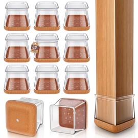 Chair Leg Floor Protectors Square Chair Leg Protectors for Hardwood Floors Silicone Caps Felt Strengthen Bottom Protection Anti-Scratch Reduce Noise 32 Pack Clear Square M Fit:13/16" to 1" (20-26mm)