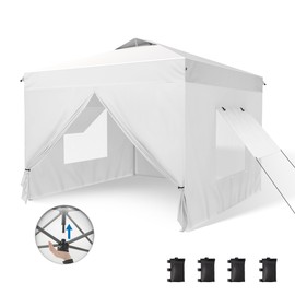 PHI VILLA Privacy 10’x10’Pop up Canopy Tent Enclosed Instant Gazebo Shelter Party Tent with Detachable & Interchangeable Sidewalls and Mesh Windows, Waterproof, White
