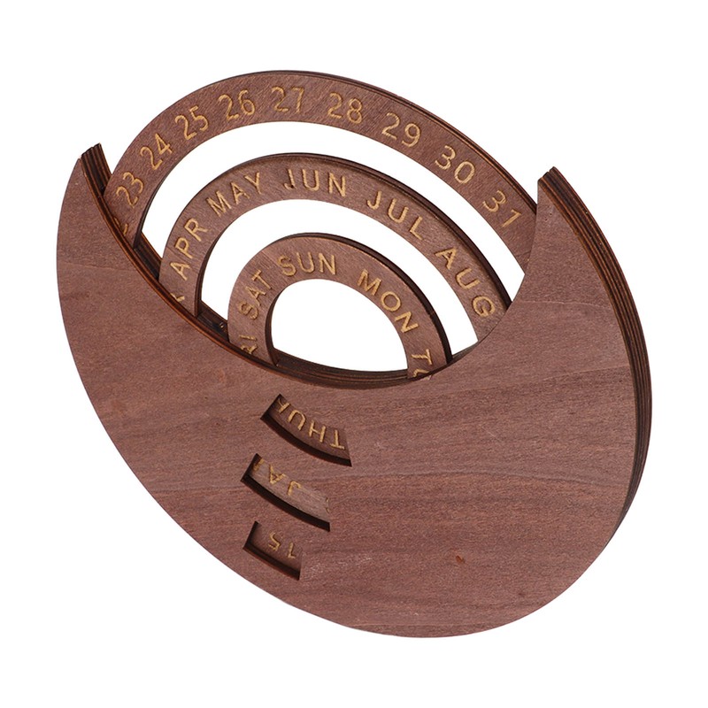 Wooden Disc Calendar Dark Brown Rotatable Disc Natural Wood Vintage