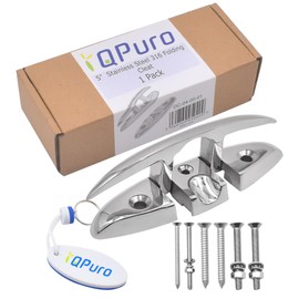 QPURO Premium Stainless Steel Folding Boat Cleats 5 inch - Flip-up Dock Cleat for Boat and Deck - Marine Grade 316 Stainless Steel with Fasteners - (1 Pack)