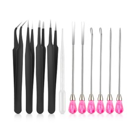 11 Pcs Silicone Resin Mold Tools Set, Tweezers Jewelry Making Kit, Stirring Needle Spoon Tool, Anti-Static Stainless Steel ESD Tweezers Precision Set for DIY Epoxy Resin Casting Craft