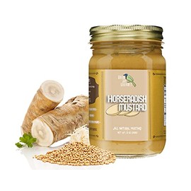 Green Jay Gourmet Horseradish Mustard - Natural Specialty Spread & Condiment - Tangy Handmade Marinade Dressing & Dip for Salads, Burgers, Sandwiches & Meats - No Gluten or Preservatives - 13 Ounces