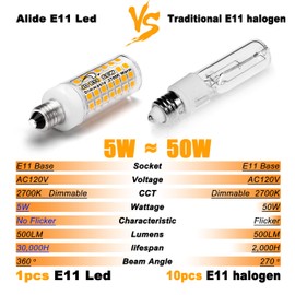 E11 Led Bulbs Dimmable No-Flicker, JDE11 120V 50W Halogen Candelabra Bulb Equivalent,T3 T4 Mini Base 2700K Warm White 5W 500lm E11 Bulb for Chandeliers, Ceiling Fan, Table Lamps, Cabinet Lighting,4Pcs