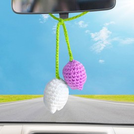 Crochet Tulip Rear View Mirror Accessories, Car Mirror Hanging Accessories, Cute Car Accessories for Women Interior Car Hanging Ornament Car Decor/Bag Charms