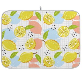 Yellow Lemon Dish Drying Mat for Kitchen Counter Green Lime Tree Leaves White Buffalo Drying Mats Super Absorbent Reversible Microfiber Kitchen Countertop Protector Dishes Pad Medium 16x18 inch