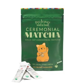 Two Leaves and a Bud Organic Ceremonial Matcha Green Tea, 100% Japanese Matcha powder, 1.5g Pre-Portioned Single-Serve Sticks, Pack of 10