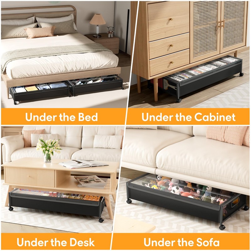 LeArex Under Bed Storage Containers with Wheels 2 Pack Underbed
