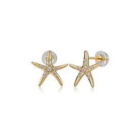 Molenia 14K Gold Plated Starfish Stud Earrings for Women, 925 Sterling Silver Sea Life CZ Post Earrings Summer Beach Jewelry Vacation Gifts for Her Wife Birthday Christmas