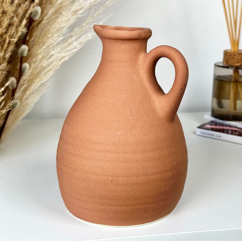 Terracotta Jug Vase With Handle Roman Style Ceramic Flower Bud