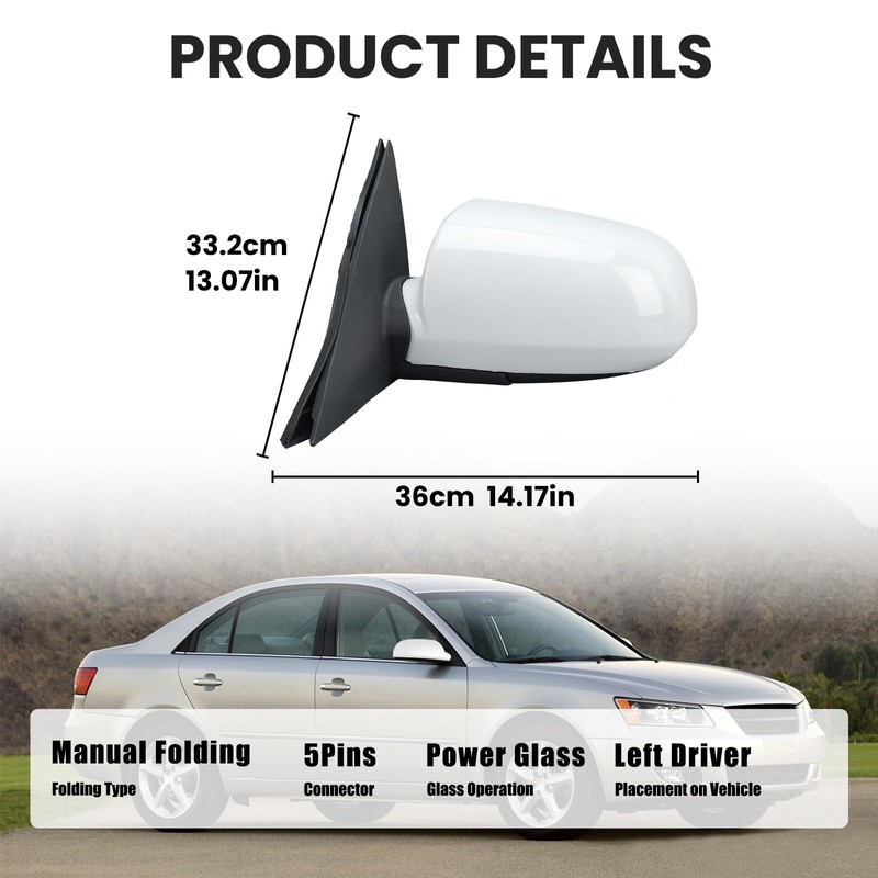 Left Driver Side Mirror Compatible with Hyundai Sonata 2006 2007