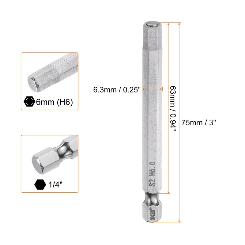 HARFINGTON Hex Head Wrench Drill Bit 6mm (H6) Metric 1/4"