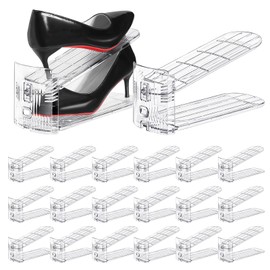 Tgzwme Shoe Slots Organizer, Clear Shoe Shelf Organizer for Closet, 3-Level Adjustable Double Layer Space Saving Shoe Rack with Anti-Slip Baffles, Shoe Stacker for Sneakers Heels and Flat (20-Pack)
