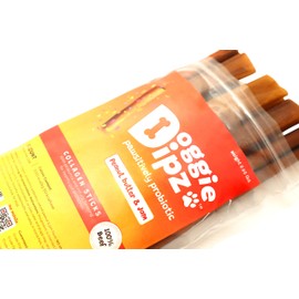 Doggie Dipz Beef Collagen Sticks for Dogs – Healthy Dog Chew Treats with Probiotics – Natural, Rawhide-Free, Long-Lasting – Bully Stick Alternative Made in USA - 6” Sticks-10 Pack (Peanut Butter)