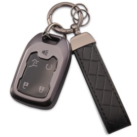 HOUTIAN for GMC Key Fob Cover TPU Key Shell Metal Ring Key Chain Soft Shell Car Key Case for 2017-2021 Silverado 1500 2500HD 3505HD Suburban Tahoe GMC Acadia Sierra Terrain Yukon