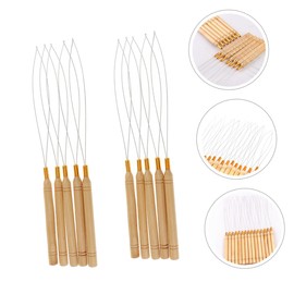 IWOWHERO 10pcs Wooden Handle Wig Crochet Hair Extension Kits Pulling Hook Wooden Loop Needle Crochet Hook for Hair Crochet Hooks for Hair Crochet Needle for 8d Metal with a Needle Modeling
