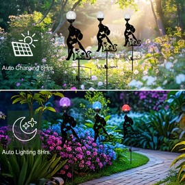 GIBMIDSER Solar Outdoor Garden Stakes with Crystal Ball Light Solar Metal Dog Statue Black Dog Patio Garden Decorative Stakes with Solar Lantern Christmas Birthday Gifts