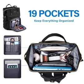 LOVEVOOK Laptop Backpack Women, 15.6 Inch Work Backpack Woman for Teacher Nurse Bags, Computer College Backpack Purse, Waterproof Anti-theft Travel Back Pack with USB Charging Port, Black