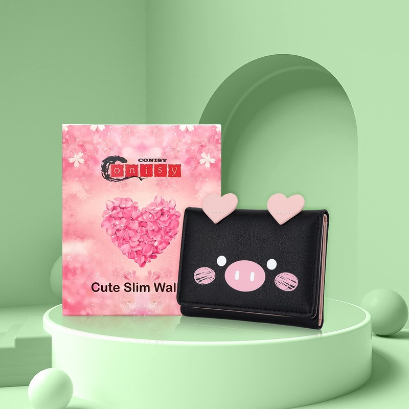 conisy Cute Slim Womens Leather Wallet,Small RFID Blocking Trifold Wallets