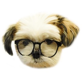 G015 Dog Cat Pet Round Costume Glasses for Small Breeds up to 15lbs (Panto Black-Clear Lens)